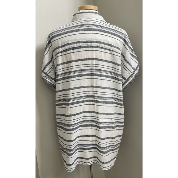 Women's Beach Lunch Lounge Top Size Large Blue/White Striped Cotton/Linen Blend - Picture 3 of 7